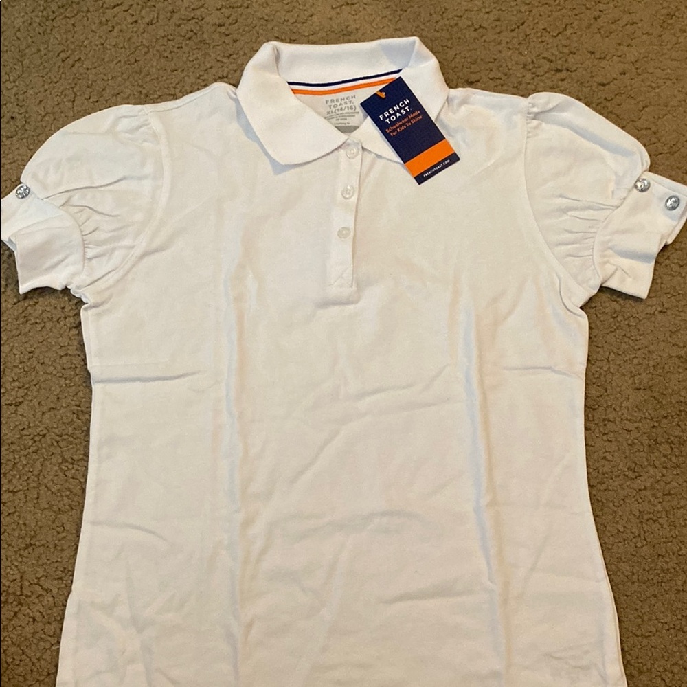 White and Navy Polo Shirts with Puff Sleeves NEW